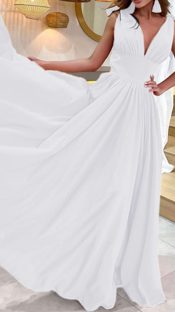 Φόρεμα maxi μονόχρωμο - Λευκό 20679