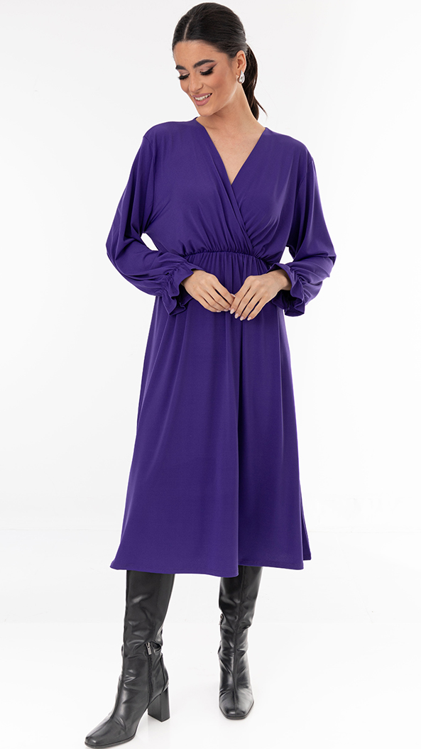 Φόρεμα midi κρουαζέ ντεκολτέ & άνετη γραμμή - Violet Purple (Μωβ)